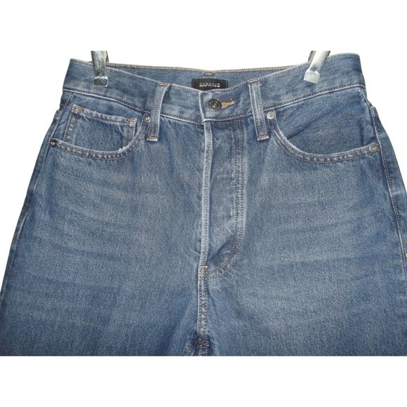 Express High Waisted Original Cropped Dad Jeans 4 x25"Inseam BUTTONFLY Crop dark - Picture 2 of 9